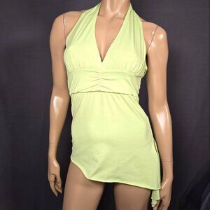 Y2K Halter Top Lime Green Babydoll Asymmetric Hem Size S Sleeveless Fairy